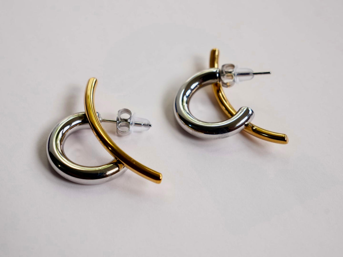 Dual tone abstract earrings